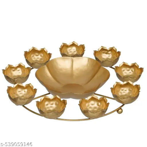 Flower Design Metal Lotus Urli Bowl for Home Décor 10 Inch | Big Decorative Urli Bowl for Floating Flowers Tealight Candles | Flower Bowl for Home Decoration | Diwali Decoration Items for Home Décor