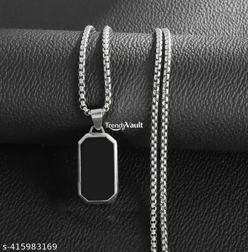 TRENDYVAULT ™Geometric Necklace for Men Women, Stainless Steel Square Rectangle Pendant with Box Rope Chain,