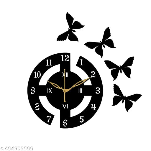 Cloqo Decor - 100 Black (25x25cm) Wall Clocks for Home | Wall Clock for Living Room Bedroom | Designer Wooden Clocks for Home Wall Decor