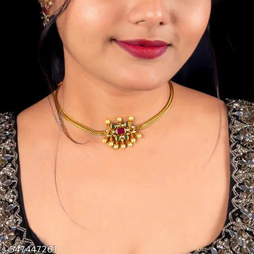 Gold Plated Maangalyam /South Indian, Maharastrian Choker Necklace Jewellery Set for Women's and Girls