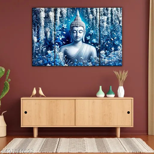 Buddha Home Decor Modern Painting Digital Reprint 12 inch x 18 inch Painting (Without Frame, Pack of 3)
