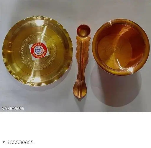 NAVYAKSH Copper Panchapatra Udrani Set - Panchapatra, Rekab - 4 inch, Amchini/Spoon