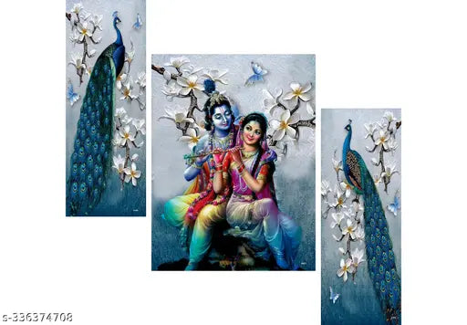 SAF Set of 3 Radha krishna religious modern art wall painting | Wall Hanging Wooden Art Decoration item for Living Room | Bedroom | Home Decor | Gifts | Quotes Decor Item | Wall Art For Hall | Mdf Wall Decoration 12 inch x 18 inch