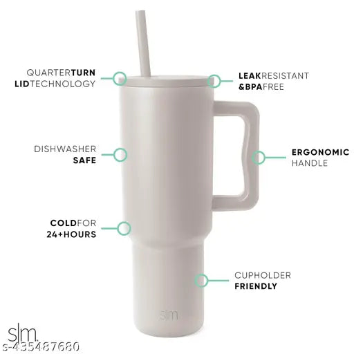 1200ML Tumbler with Handle and Straw Lid Double Insulated Cup Reusable Stainless Steel Water Bottle 100% Leak Proof Mug Cupholder for Gym, Travelling