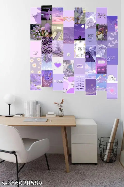 Purple Aesthetic Wall Collage Kit for Room Decor | Set of 40 Aesthetic Posters | 300 GSM Water Resistant Paper | Size 4x6 Inch | Unframed | (Purple)