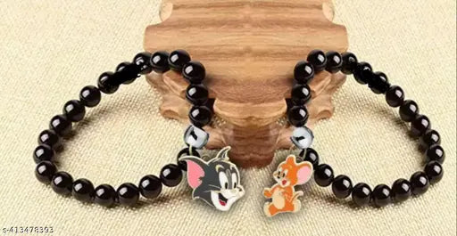 Tom & Jerry trendy stylish black stone glass couple bracelet for boy and girls and couple friendship bracelet boys and girls and women