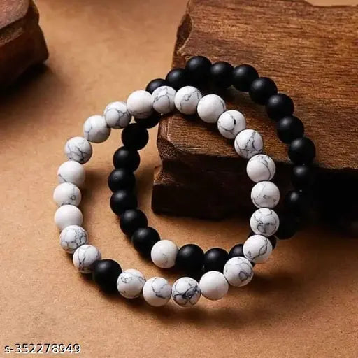 Natural Howlite &  Stone Couple Bracelet for Lovers Pair, Beads Relationship, Combo Bracelet for Women & Men unisex
