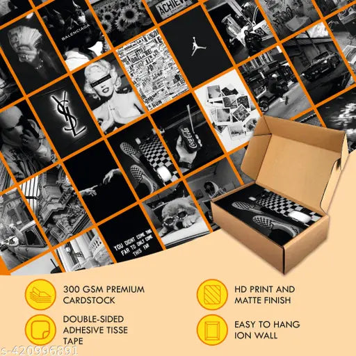 Pack of 54 54PCS Black & White Aesthetic Wall Collage Kit - 4x6 Inch Chic Photo Prints with Double-Sided Tape - Perfect for Dorm, Bar, or VSCO Display
