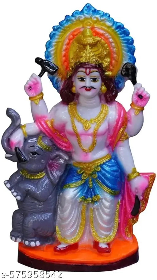 Marbledust Vishwakarma Murti 7.5x4x1.5 HWL Inches Marble Resin Idols, Office, Shop, Workshop Puja Idol, Bishwakarma Statue Decorative Gift Showpiece