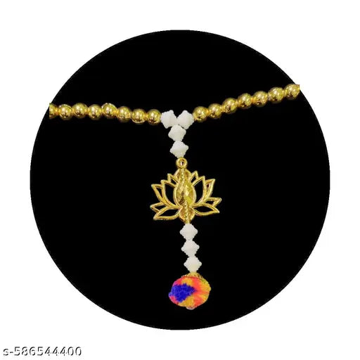 Fancy Festive Toran Golden Lotus Beaded Toran with Colorful Pom-Poms | Decorative Door Hanging for Home, Mandir & Festival Decoration