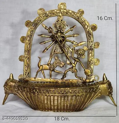Decorative Dokra Durga Idol | Brass | Height 16 Cm.