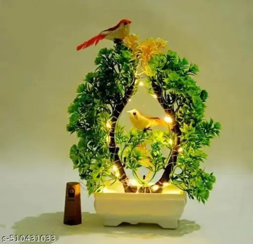 DECOR ART Artificial Plants With 2 Sparrow With LED light Bonsai Wild Fack Plant
