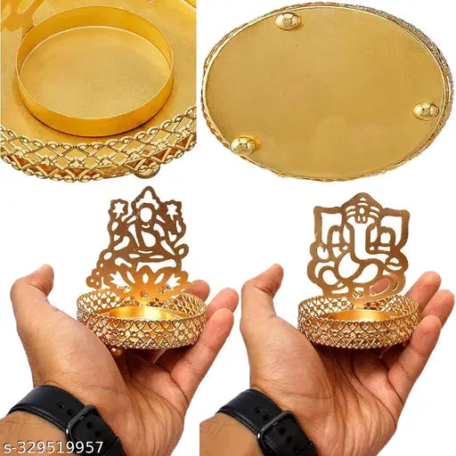 #UDHWANI Laxmi Gangrenes Ji Metal Tea Light Stand  For Diwali Decoration | God Ganesha Candle Holder Stands For Home Decor Decorative Items | Size : 4 Inch | Color : Brown