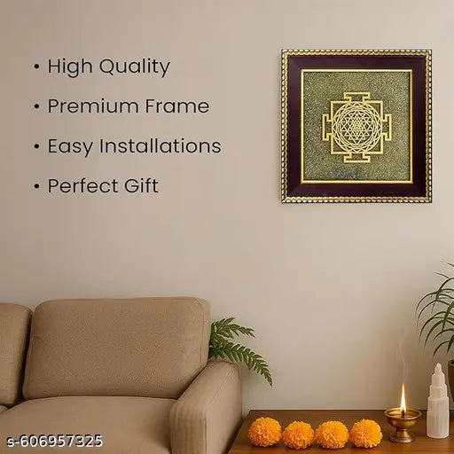 Shree Yantra on Raw Pyrite Frame | Pyrite Attracts Money, Shree Yantra Draws Abundance | Removes Financial Blocks & Boosts Prosperity | Vastu Items for Home & Office | 19x19x1 cm | 1 Piece