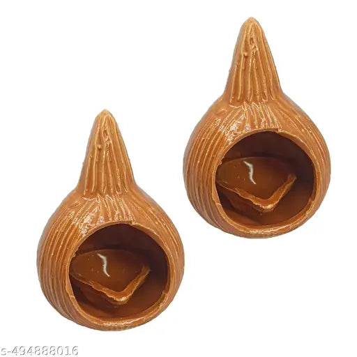 Coconut diya lamp | Ceramic diya with stand | Teracotta diya with cover | Clay diyas for home decoration | Oil lamp for pooja room. SMALL  (Piece of 2).