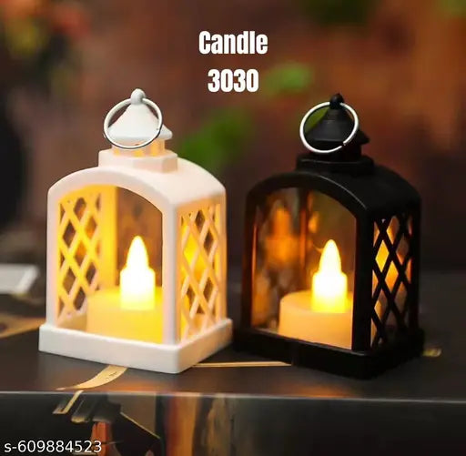 Pack Of 2  Battery Operated Mini Lantern Lamps | Wall Hanging LED Light Black, White Plastic Hanging Lantern  (10 cm X 5 cm, Pack of 2)
