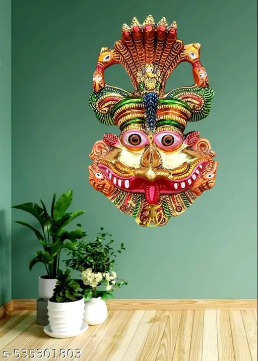 Metal Kirthimukha for Home Entrance/Keerthi Mukudu Mask/Narsingh Face with Shesh Naag Wall Hanging Nazar Battu/Evil Eye Protector for Home, Office Vastu Gift Item Decorative Showpiece Multicolor. (Pack of 1)