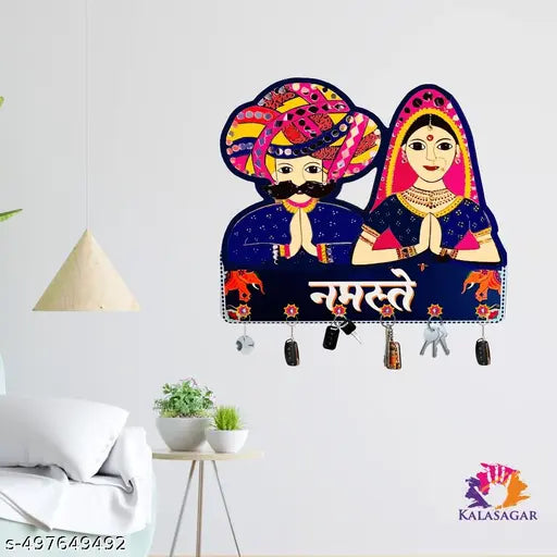 Kalasagar Premium Padharo Rajasthani Wooden Wall Key Holder, Key Hanger for Living Room | Home Decor | Office Gift Items - 11.5' x 8.5' Inch Multi, (Pack of 1)