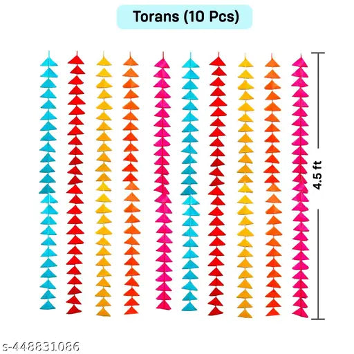 LIFE BETTER® Triangle Hangings For Decoration -10pcs Triangle Net Cloth Garland, Navratri Decoration Items for Home, Diwali Decoration Items for Home Decor, Haldi Decoration, Latkan For Home Decoration