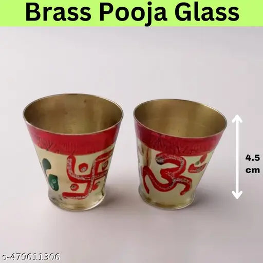 Pooja Brass Glass Set of 2 | Om Swastik Brass Glass | Handmade Brass Glass | Temple Use Brass Glass | Small Peetal brass glass | Ayurvedic Brass Glass set of 2