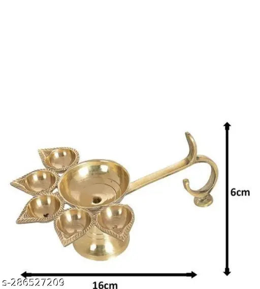 Combo of 2 Pcs Brass Laddu Gopal Janmashtami Kanha Ji Bhog Thali Laddu Gopal Bhog Plate Thali Set Pooja Plates Thali 5 Pcs Set with 5 Face Puja Panch Aarti (2 no) Jyoti/Diya Stand, gold, Standard