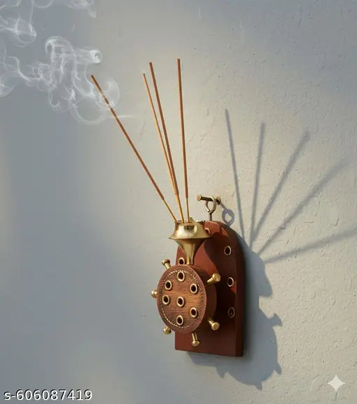 Sheesham Wood and Brass Hanging Incense Stick Holder for Home Temple | Agarbatti Stand for Puja | Dhoop and Agarbatti Holder with Ash Catcher