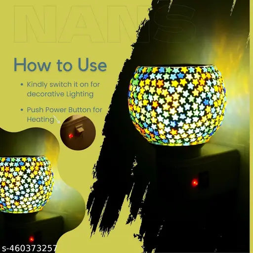 Kapoor Dani/ Oil Burner Cum Night Lamp with Switch Ceramic, Borosilicate Glass, Plastic, Steel, Glass Incense Holder Set  (Multicolor)  M14