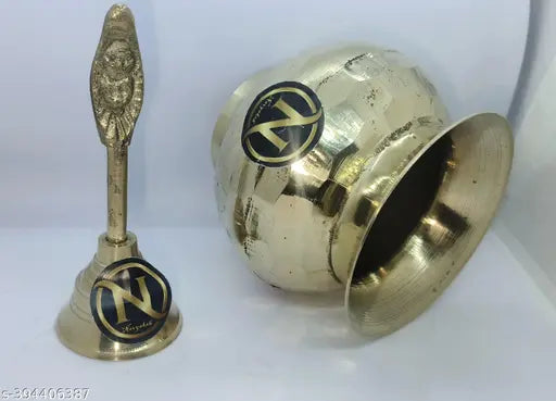 Pure peetal kalash for pooja 4" with Peetal ghanti