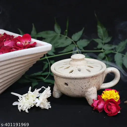 Global Aroma Ceramic Dhoop Patra, Dhoopdaan,Handcrafted Incense Dhoop Burner (White)