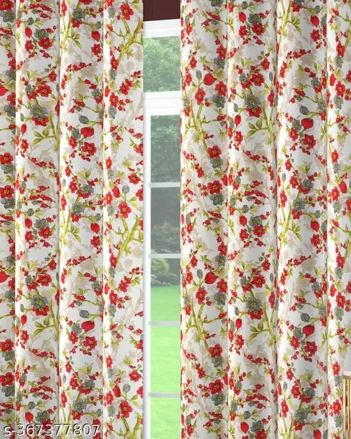 MSD Decor Hub Elegant Printed Leaves Light Filtering Window Eyelet Curtain Panel Parda for Drawing Room, Living Room/Bedroom, (Maroon,9 Feet) - Pack of 1