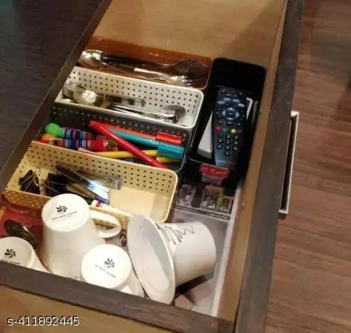 Esspy 6Pc Plastic Multipurpose Desk Organizer Tray Office Drawer Dividers Storage Bins for Kitchen, Bathroom, Office, Makeup, Bedroom, Drawer Basket(Pack of 6)