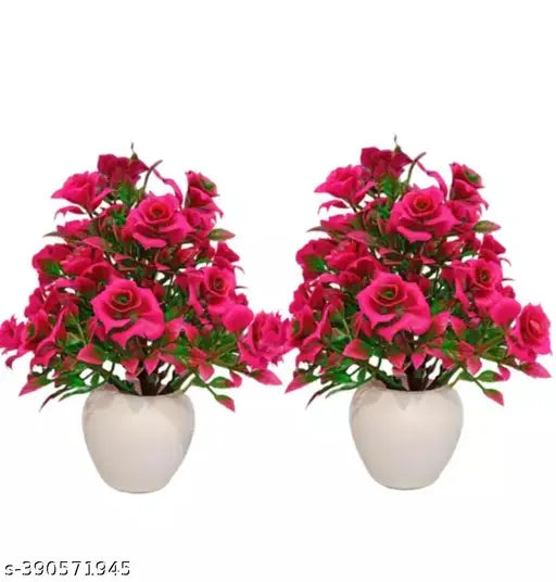 Nk traders bonsai artificial rose plant  artificial flowers, artificial decorative plant Home office indoor and outdoor decoration purpose set of 02