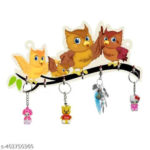 Premium Unique Stylish Birds Wooden Key Holder for Home Decor with Stylish Stainless Steel 7 Hooks Beautiful Key Organizer | Designer Wall Decor | Wall Art Decorative Items | Wall Decoration