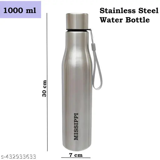 Missippi Stainless Steel 1000 ml Water Bottle with Side Rope  for school,college,fridge,office.