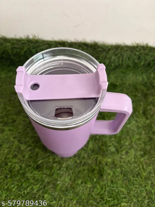 1200ML Stainless Steel Tumbler Hot and Cold with Handle and Lid 2 Straw, Double Insulated Cup Leak Proof Mug Cupholder for Gym, Travelling (Purple)