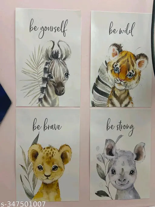 CRAFT VALLEY- Set of 6 Safari Animal Nursery wall art prints. Size 9*6 ,300 gsm wall poster Safari Nursery decor, Poster, Kids Living Room, Home Decor