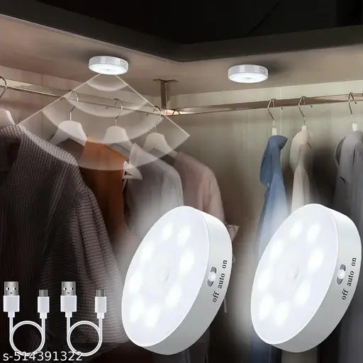 VIAXANA Motion Sensor Light for Home with USB Charging Wireless Self Adhesive LED Body Induction Lamp Sensor Light for Wardrobe Lights with Sensor Night Light for Cupboard Stair (Round - Warm White, 2)