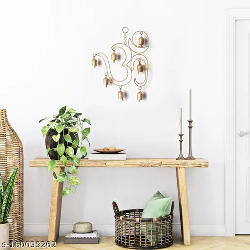 DULI Metal Windchime Om Wall Hanging, Feng Shui, Wall Art, Wall Decor, PositiveVibes, Rustic Wall Hangings, Wall Art, Festive Decor, Festive Decoration, Gift Big Om with Bells (13x10 inch)