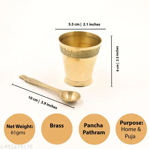 Putrika Traditional Handcrafted Brass panchapatra Set | udarni | Spoon panchpathiram panchapalli for Pooja|Worship - Panchamurt Set - Panchamurt Glass and Spoon