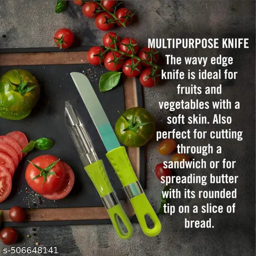 Premium Stainless Steel Knife & Peeler Set – Ultra-Sharp Straight Edge Knife and Traditional Peeler for Effortless Cutting & Peeling of Fruits and Vegetables – Durable, Ergonomic Kitchen Tool Set (Multicolor, Pack of 2)