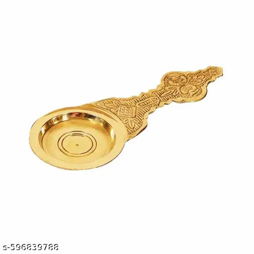 Pure Brass Puja Kapoor Aarti Spoon for Temple & Home Rituals