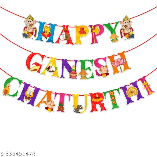 Zyozi Ganapati Theme Banner/Ganapati Puja Banner/Decorative Items for Ganapati Puja/Banner For Ganapati Puja (Pack Of 1 Set)