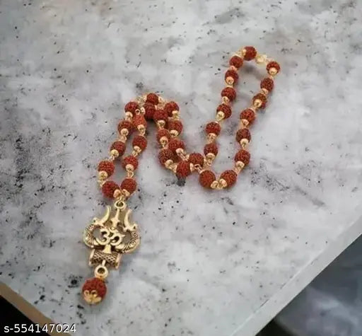 Om Trishul Rudraksh Mala With Panchmukhi rudraksh Gold plated mala shiv bhakt shiv trishul pendant rakhi Gift Brother/ boy