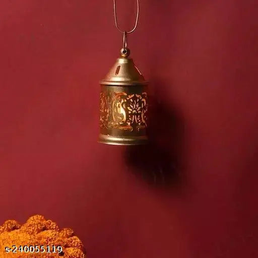 PALMY Home Metal Lantern and Hanging Tealight Holder for Home Decor Items Outdoor for home decor Outdoor for home decor( set of 2 Gold Finish )