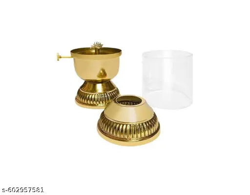 Brass Akhand Diya Lamp with Bati Adjuster & Borosilicate Glass Oil Lamp for Worship, Meditation, Festival Rituals, Diwali