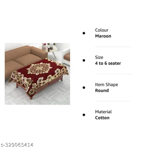 Luxurious Attractive Floral Self Design Cotton 4 Seater Center Table Cover