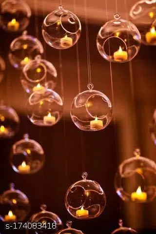 Yug Glass Hanging Tea Light Candle Holder, Crystal Glass Hanging Planters for Indoor and Outdoor Decoration, Set of 2