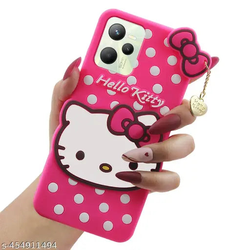 Asgeot Luxuary Cover For Realem C35 4G Cute Hello Kitty Soft Case with 3D Kitty Face And Golden Pendant (Pink)