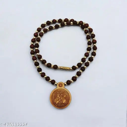 BRIJ HAAT Wooden Carving Hanuman ji Handmade round with Beads Mala