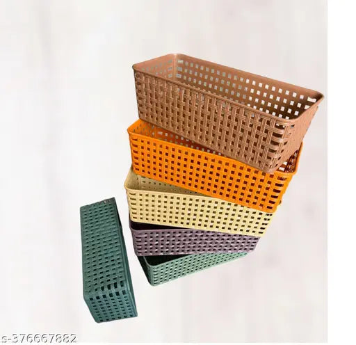Plastic (pack of 6) Multipurpose Desk Organizer Tray Office Drawer Dividers Storage Bins for Kitchen, Bathroom, Office, Makeup, Bedroom Dresser, Craft Basket Rack Multicolour (23×8×5 cm)